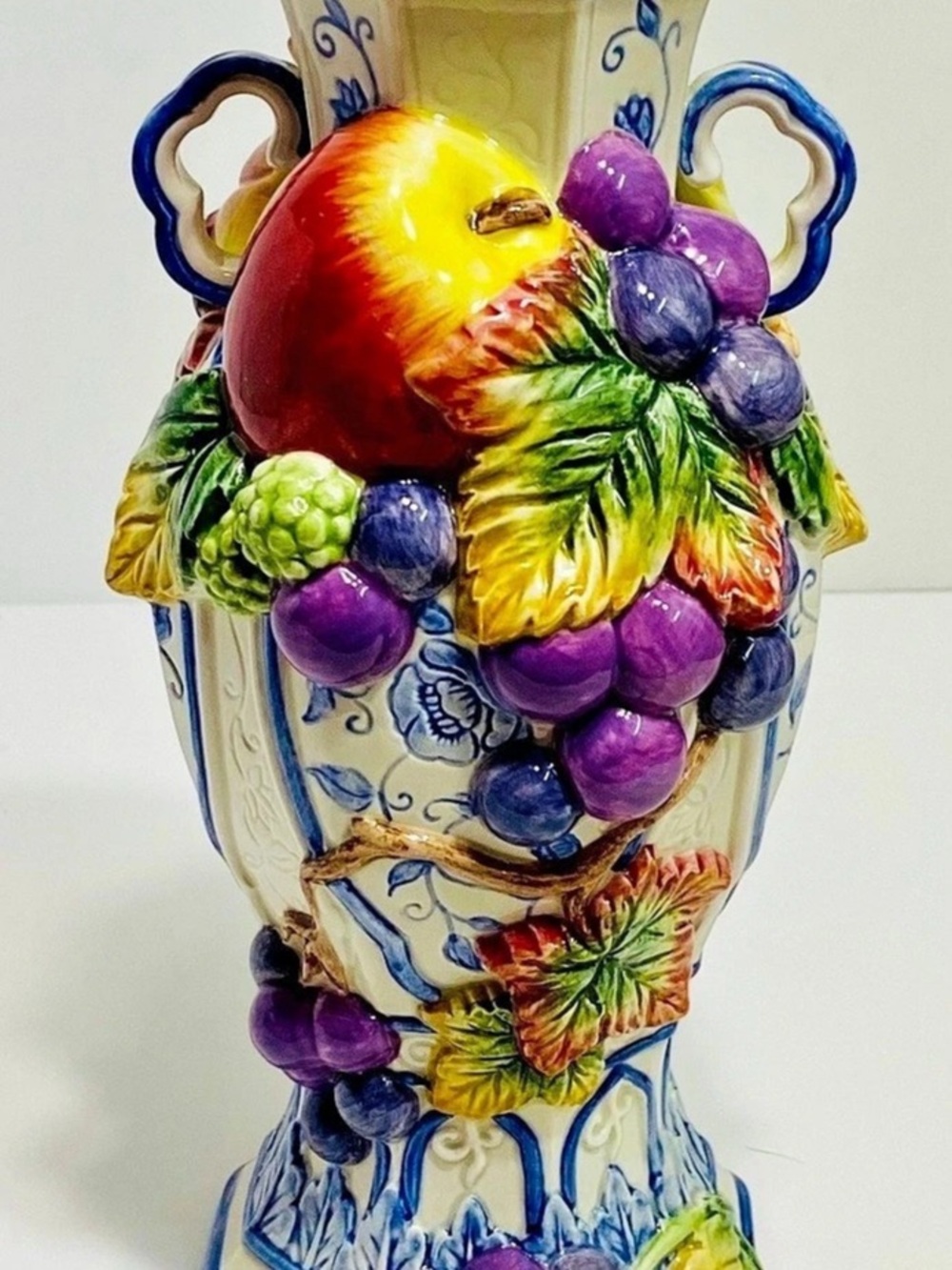 Fitz and Floyd Classics Fruit & Floral Vase in White & Blue